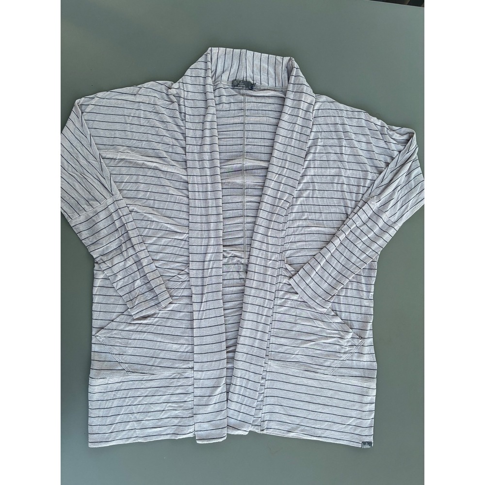 prAna Gray Striped Modal Open Front Foundation Wrap Cardigan Shawl Collar M